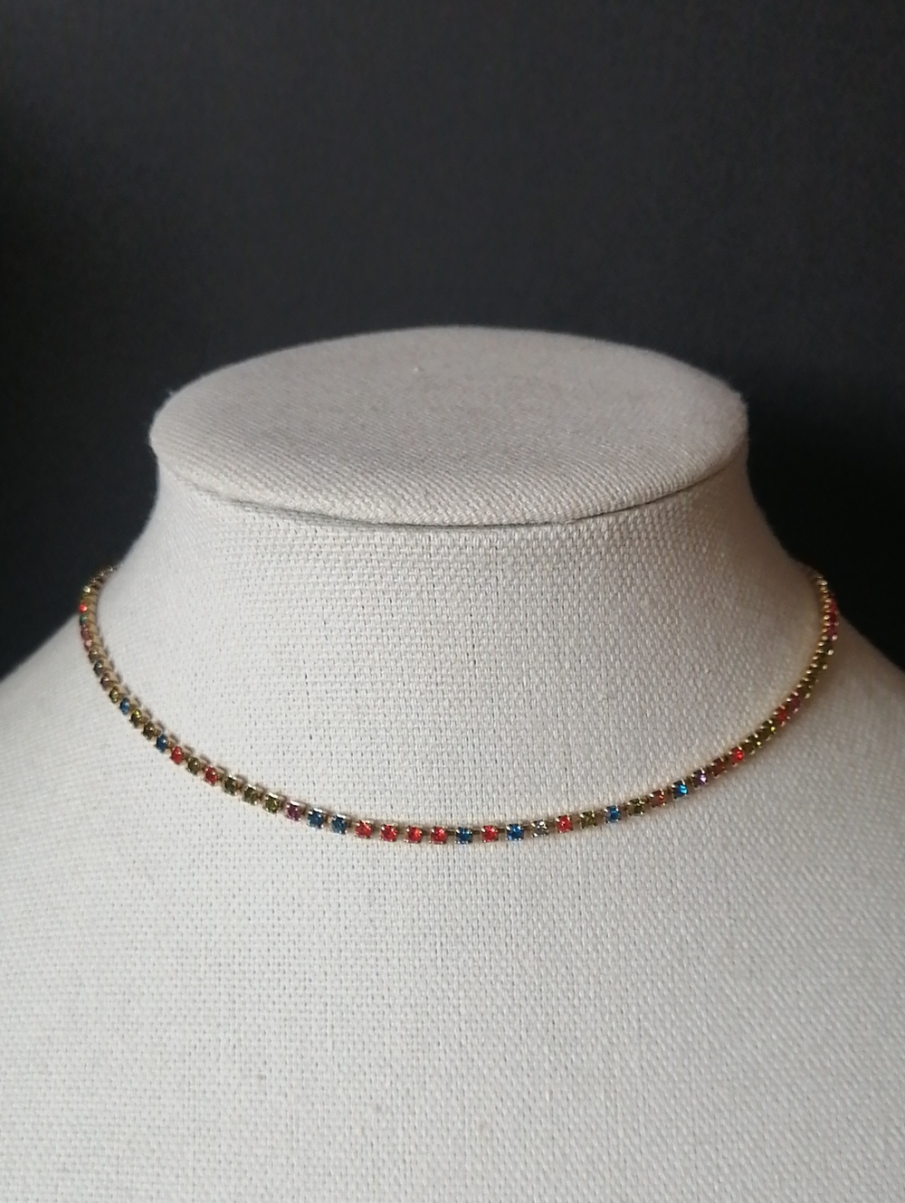 Vintage Dainty Goldtone Multicolour Sparkling Crystal Tennis Choker Necklace